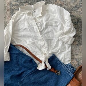 Madewell Classic White Button-Up Shirt with Tie-Front